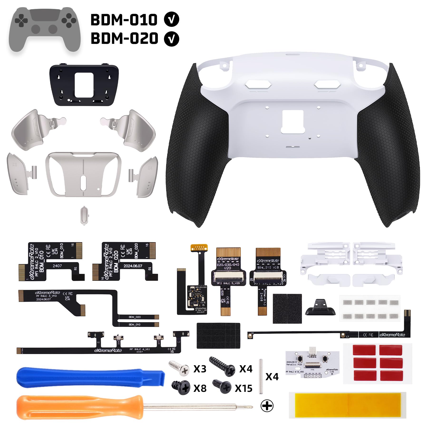 eXtremeRate RISE4 Plus MAX RMB Remap Kit con Clicky Kit para ps5 Control Modelo BDM-010 020 Tope Gatillos & Goma Grip Carcasa Trasera & Palancas Metálicas Remapeables para ps5-SIN Mando(Blanco Negro)