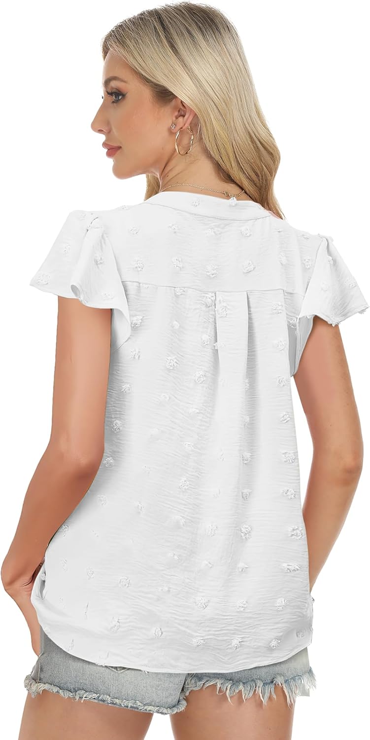 Womens Blouse V Neck Ruffle Short Sleeve Flowy Shirts Dressy Casual Cute Summer Tops Tunic Fashion Clothes - Image 2