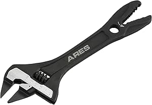 ARES 79008-8-Inch Thin Head Adjustable Alligator Wrench - 1 1/4-Inch Jaw Capacity - Chrome Vanadium Steel Construction - Alligator Head for Pipes and Rounded Off Fasteners