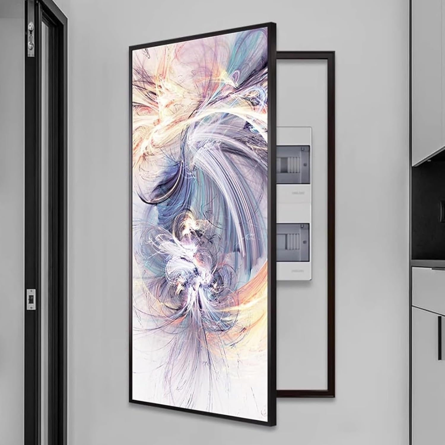 Breaker Box Cover Fuse Box Cover Creative Decorative, Electrical Panel Covers Decoration, Flip Up Crystal Panel Picture Frame to Hide Electrical Panels for Home(Color F,23.6x47.3in/60x120cm)