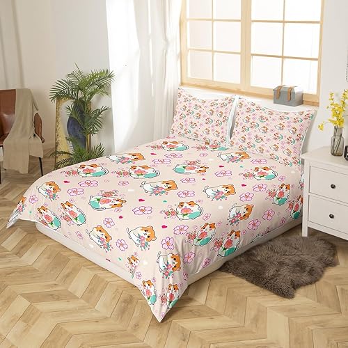 Miniatura 2 de Lindo juego de ropa de cama de hámster, tamaño matrimonial, funda de edredón con estampado de ratón de dibujos animados para niños y niñas, funda de