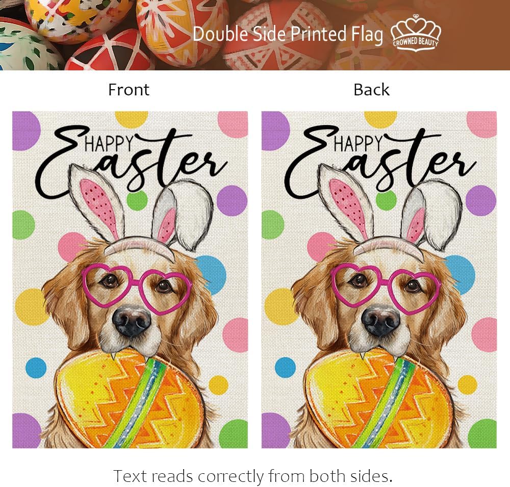 CROWNED BEAUTY Easter Garden Flag Dog Bunny Ears Welcome 12x18 Inch Double Sided Small Seasonal Holiday Golden Retriever Decoration for Outdoor Lawn Yard - Image 4