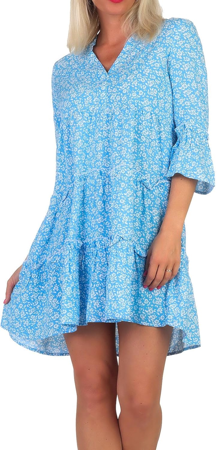 VERO MODA Damen Viskose Mini-Kleid Tunika 3/4 Arm VMEasy Joy mit 