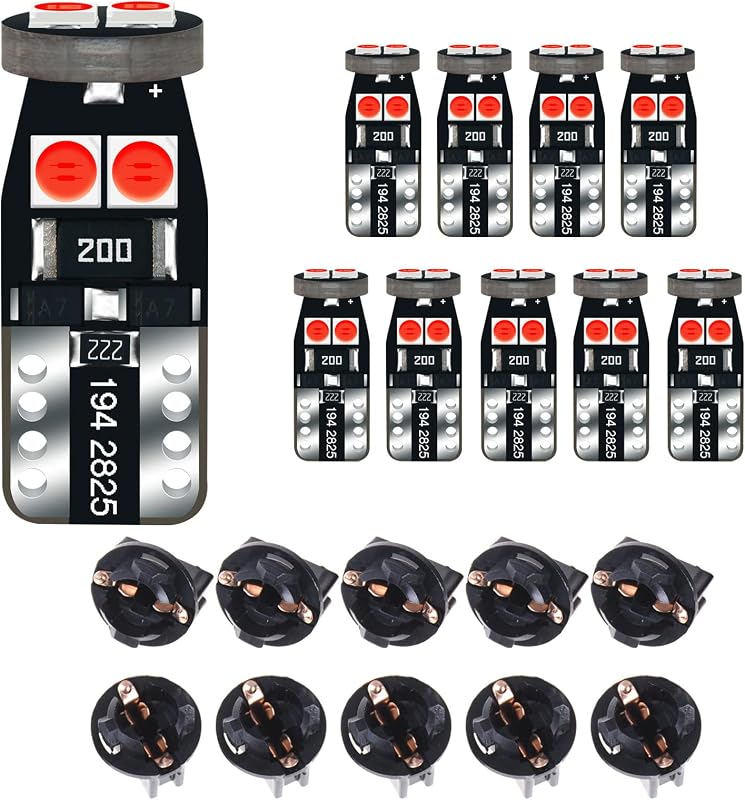 Lâmpada LED T10 W5W 168 194 PC175 PC194 para painel automotivo, vermelha DODOFUN – Kit com 10 unidades