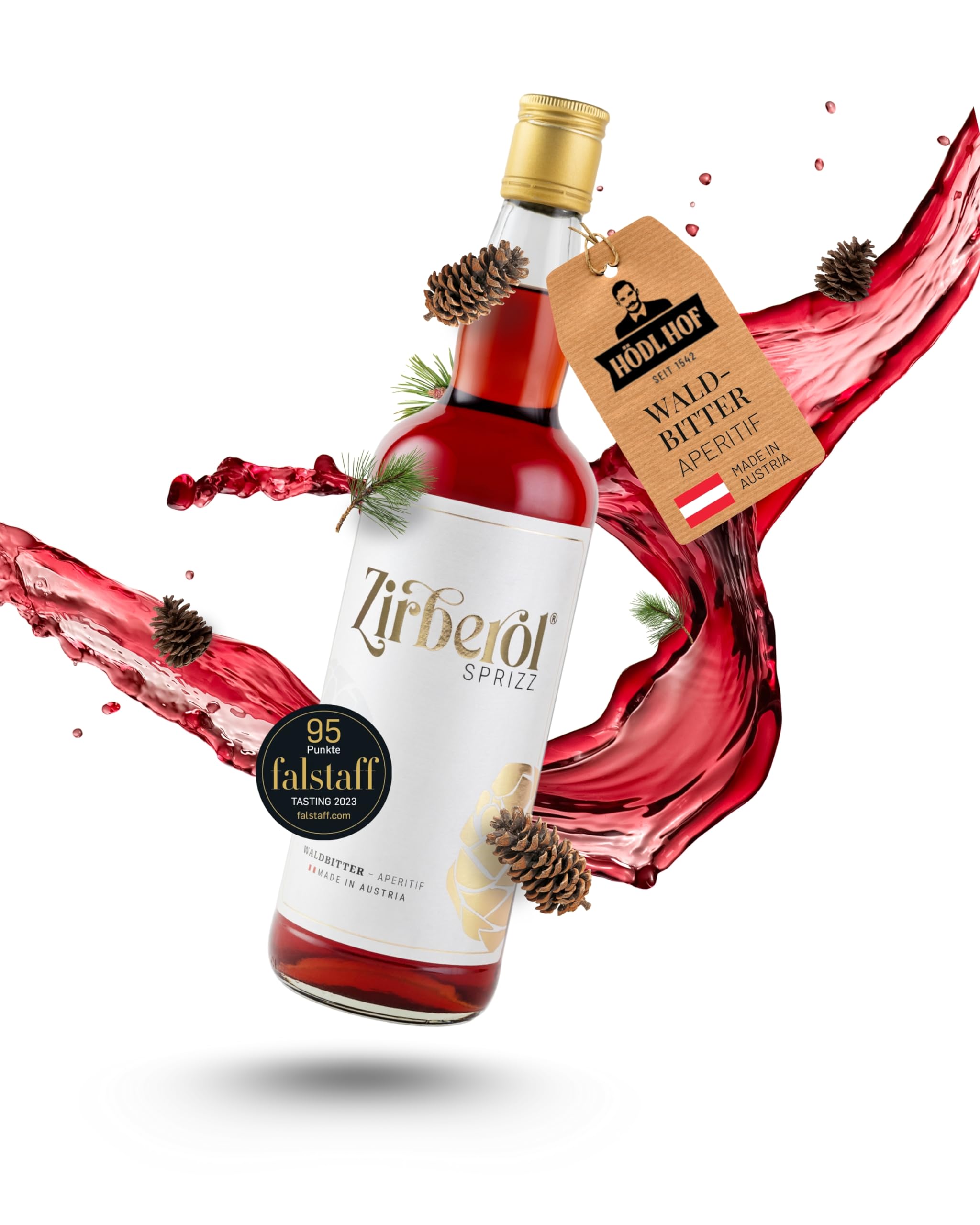 Hödl Hof Zirberol Sprizz 0,7L I Gesüßter Bitterlikör mit Zirbenzapfen & Beeren I Feiner Aperitif aus Bio-Zutaten I Hochwertiger Zirbenlikör für Cocktails & Mixgetränke I Edle Spirituose 16% vol