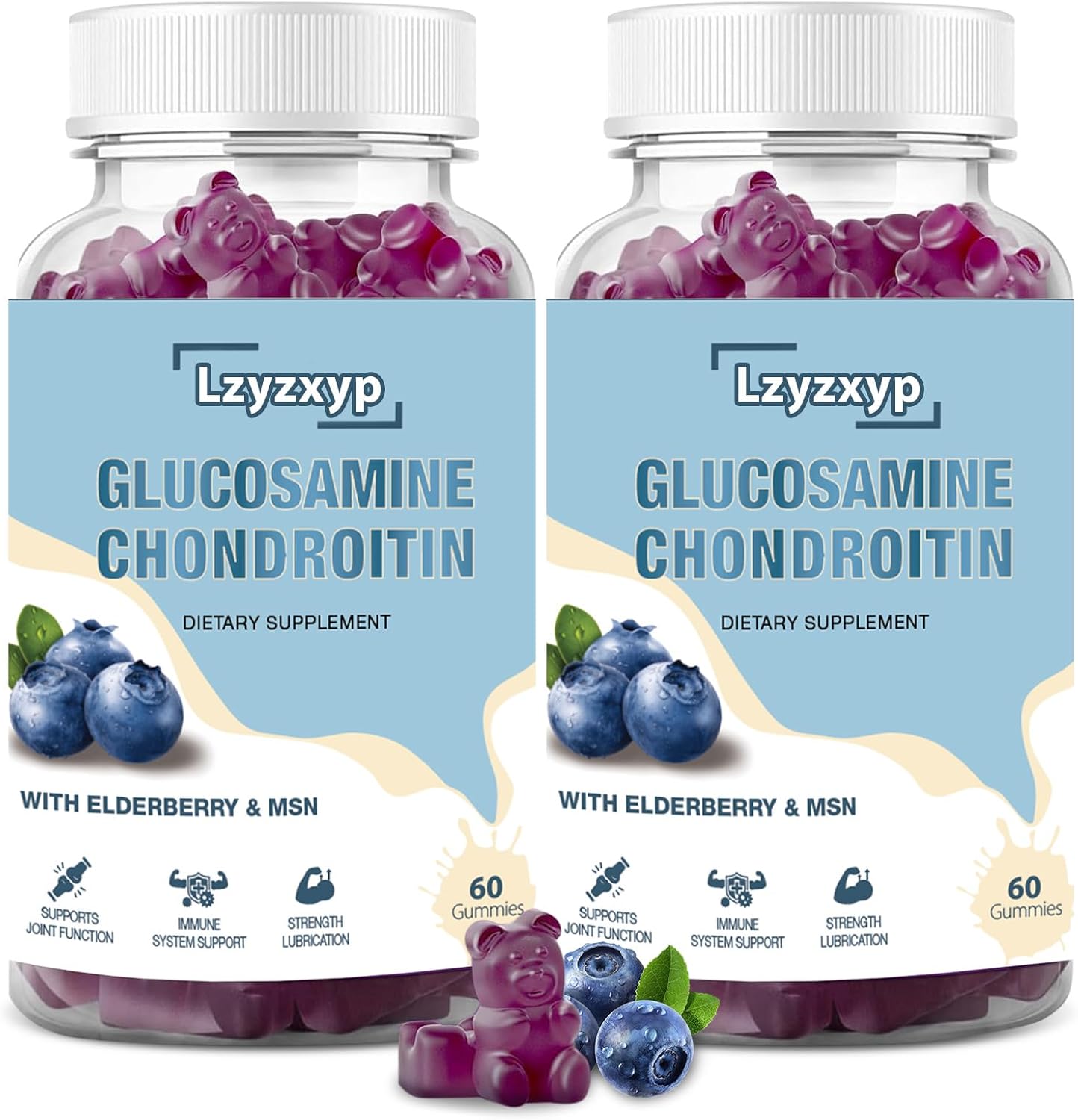 2Packs 3000mg Glucosamine Chondroitin Gummies with MSM & Elderberry - Extra Strength, Antioxidant Immune Support Supplement Joint Health, Flexibility for Adults, Men & Women 120Cts (2)