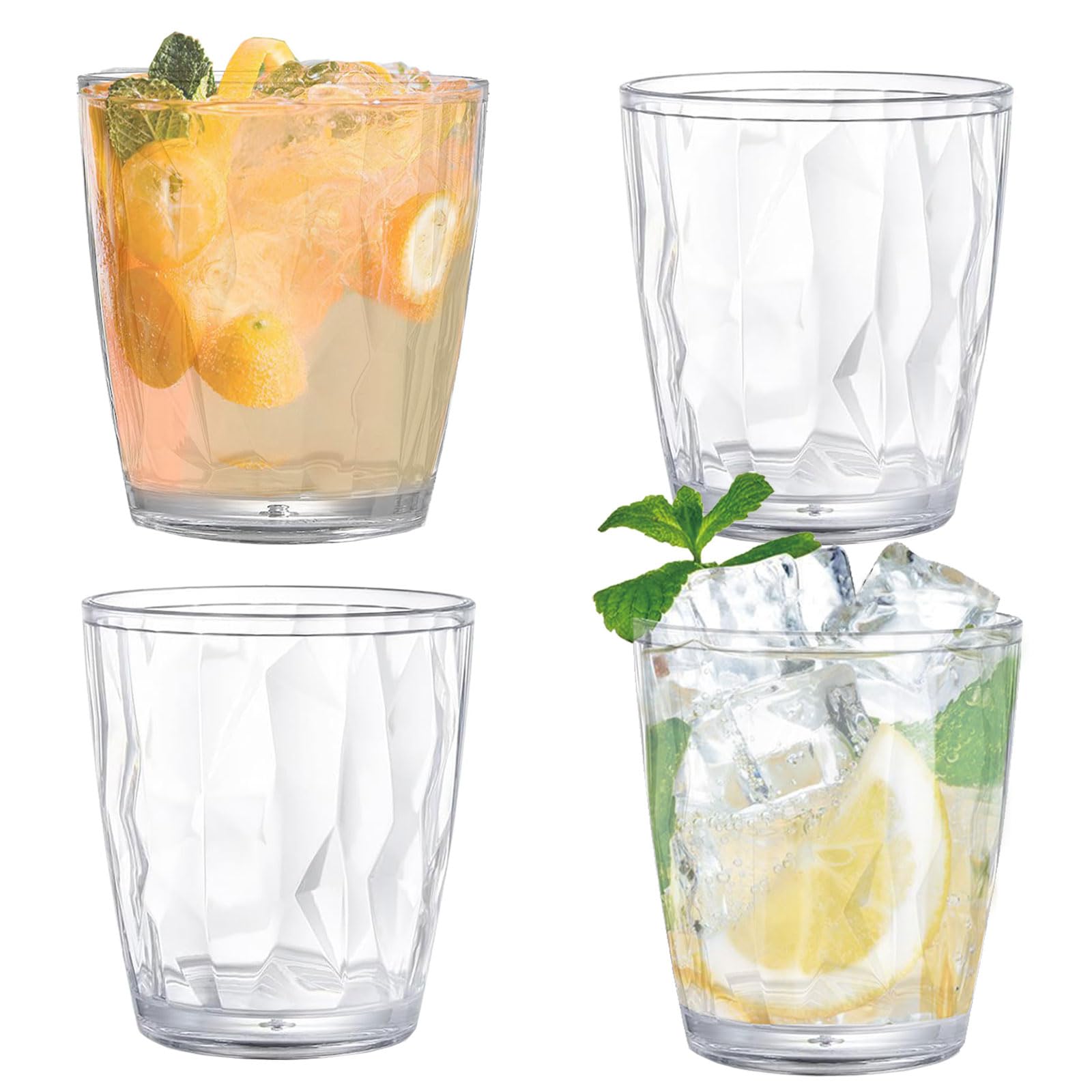 BuuminPlastic Tumblers for Adults - Plastic Drinking Glasses - 4 Pcs Stackable Reusable Plastic Cups - 300ml Acrylic Drinking Glasses - 10oz Outdoor Plastic Cups Unbreakable Picnic Drinkware