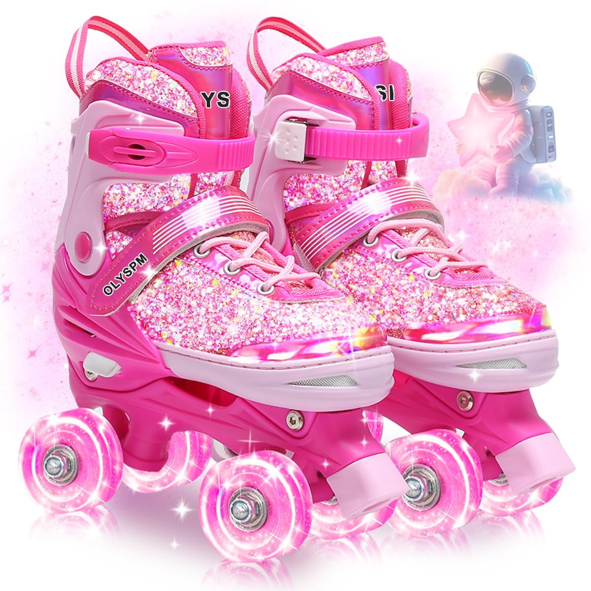 Roller Enfant Fille,Empeigne Fluorescente,4 Taille Réglable,Patin a Roulette Fille avec 8 Roues Lumineuses de Rangement pour Enfants,Adolescents,Débutants