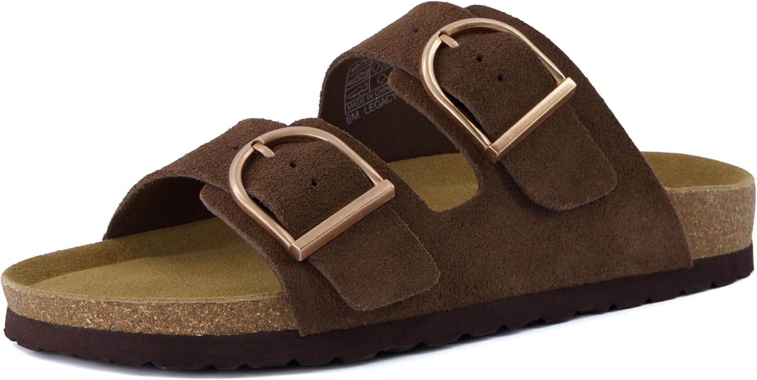 CUSHIONAIRE Legacy Cork Footbed Sandals for Women – Leather Double Strap Slides with Adjustable Buckles + Memory Foam - Image 9