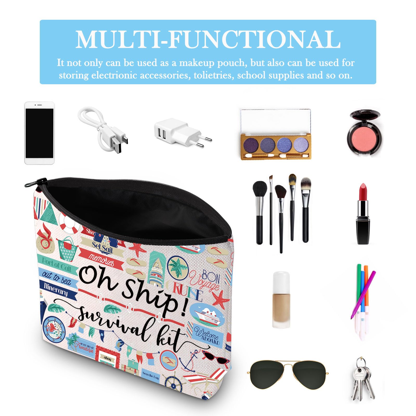 Oh Ship! Cruise Vacation Survival Kit, Travel Makeup Bag & Accessories Gift for Cruisers (EU), Survival Ship Bag Eu - Image 3