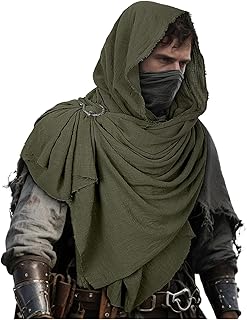 L'VOW Men's Medieval Hooded Cloak Greek Gods Shoulder Cape Post Apocalyptic Wrap Scarf Rogue Cowl Viking Renaissance