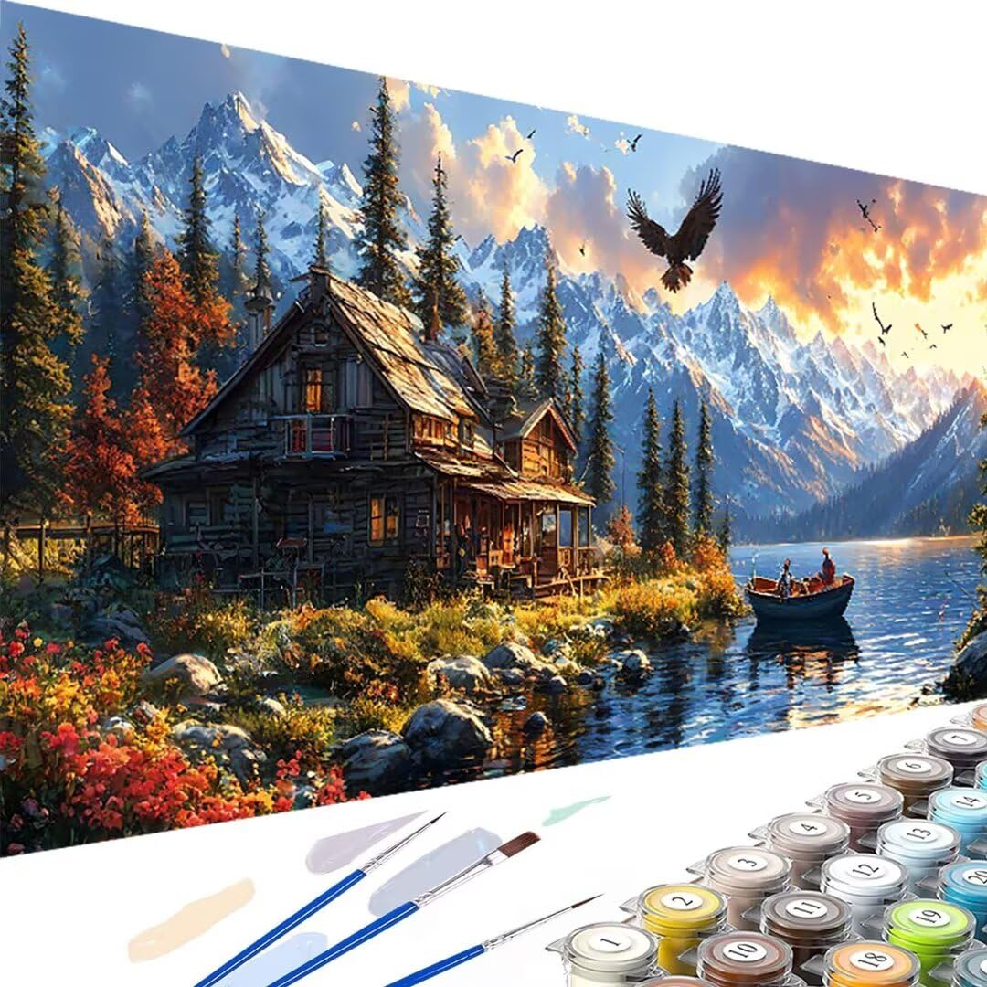 Autunno Dipingi con i Numeri Principianti Adulti, Dipingi con i Numeri Kit Paesaggio Pittura a Olio su Tela Fai da Te - Passatempo per Adulti per Decorazione Casa Regalo, Senza Cornice 70x140cm 8-T
