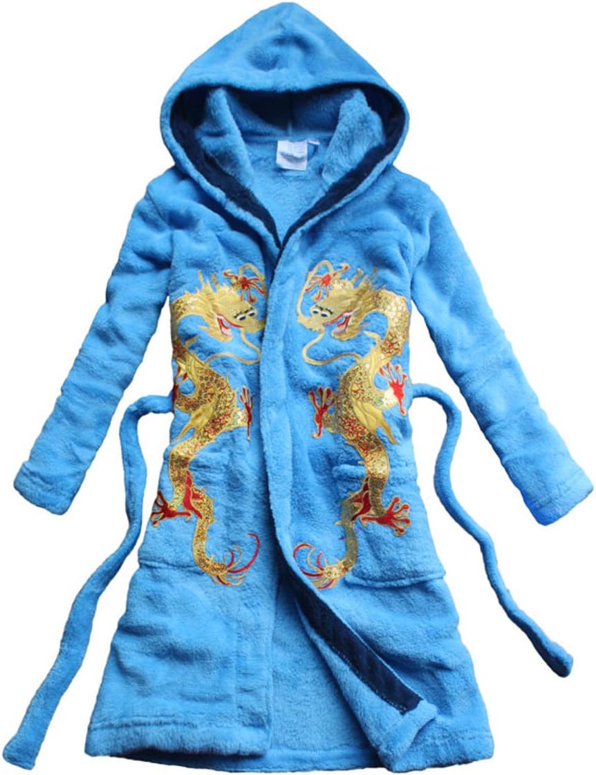 [FEETOO]Chinese dragon embroidered bathrobe Boy's nightgown Coral velvetl home robe boy Collectibles