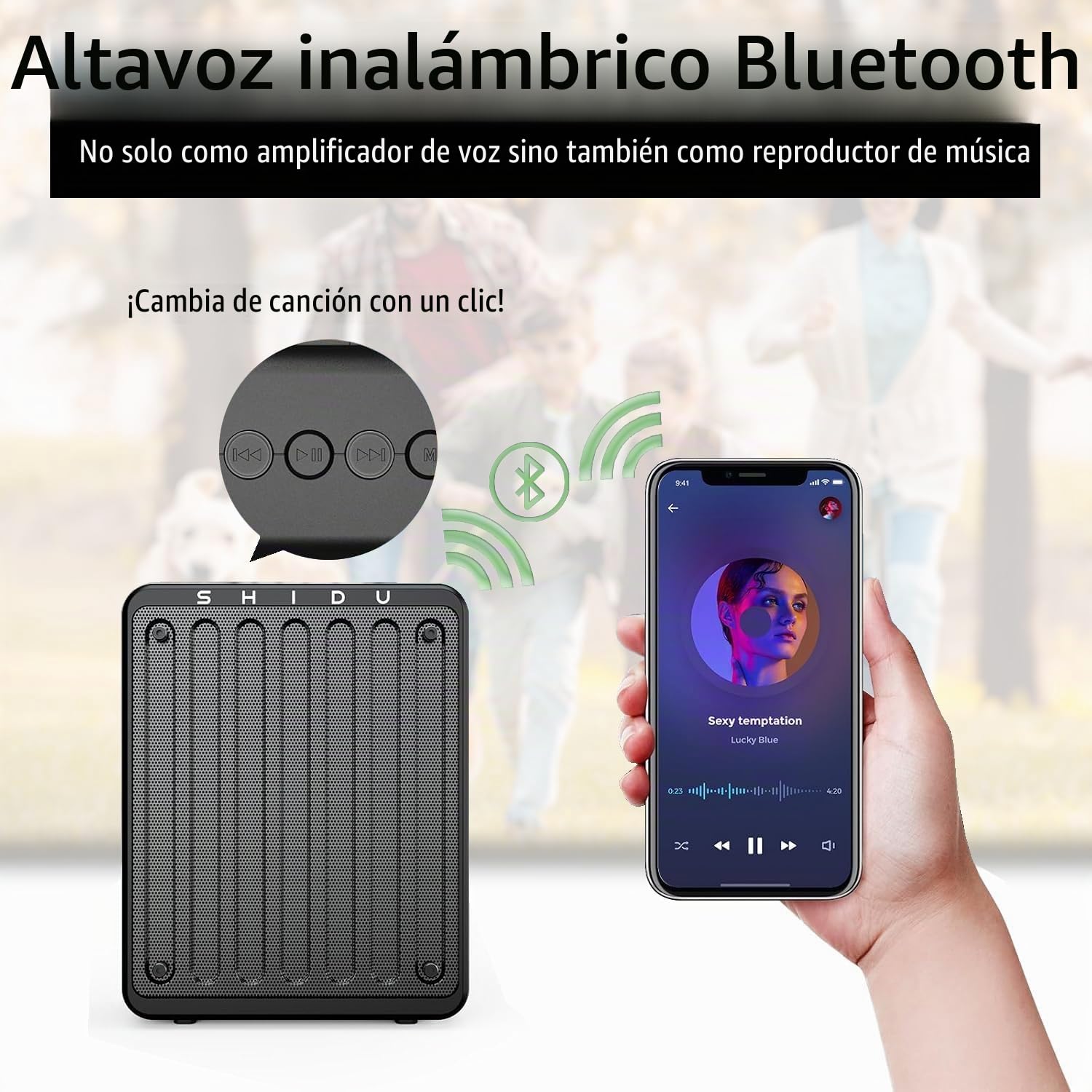 SHIDU Mini amplificador de voz recargable portátil para profesores con micrófono con cable y cintura, compatible con audio en formato MP3 para habla, clase, entrenamiento, guía turística,