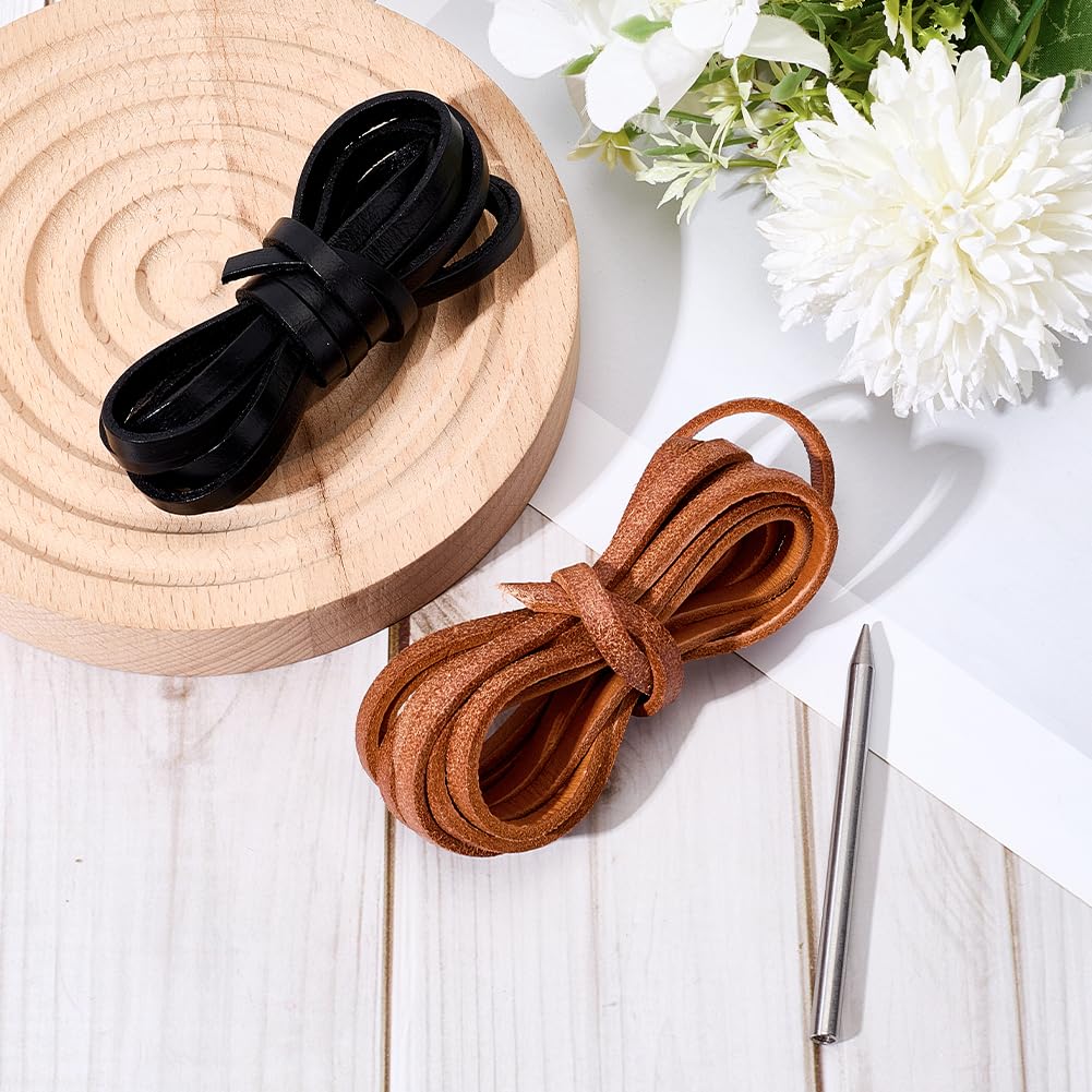 GORGECRAFT Kit de Réparation et de Remplacement de Gants de Baseball en Cuir de Vache 4.4 Yard Noir et Marron avec Aiguille de Laçage en Acier Inoxydable pour Receveurs Athlètes