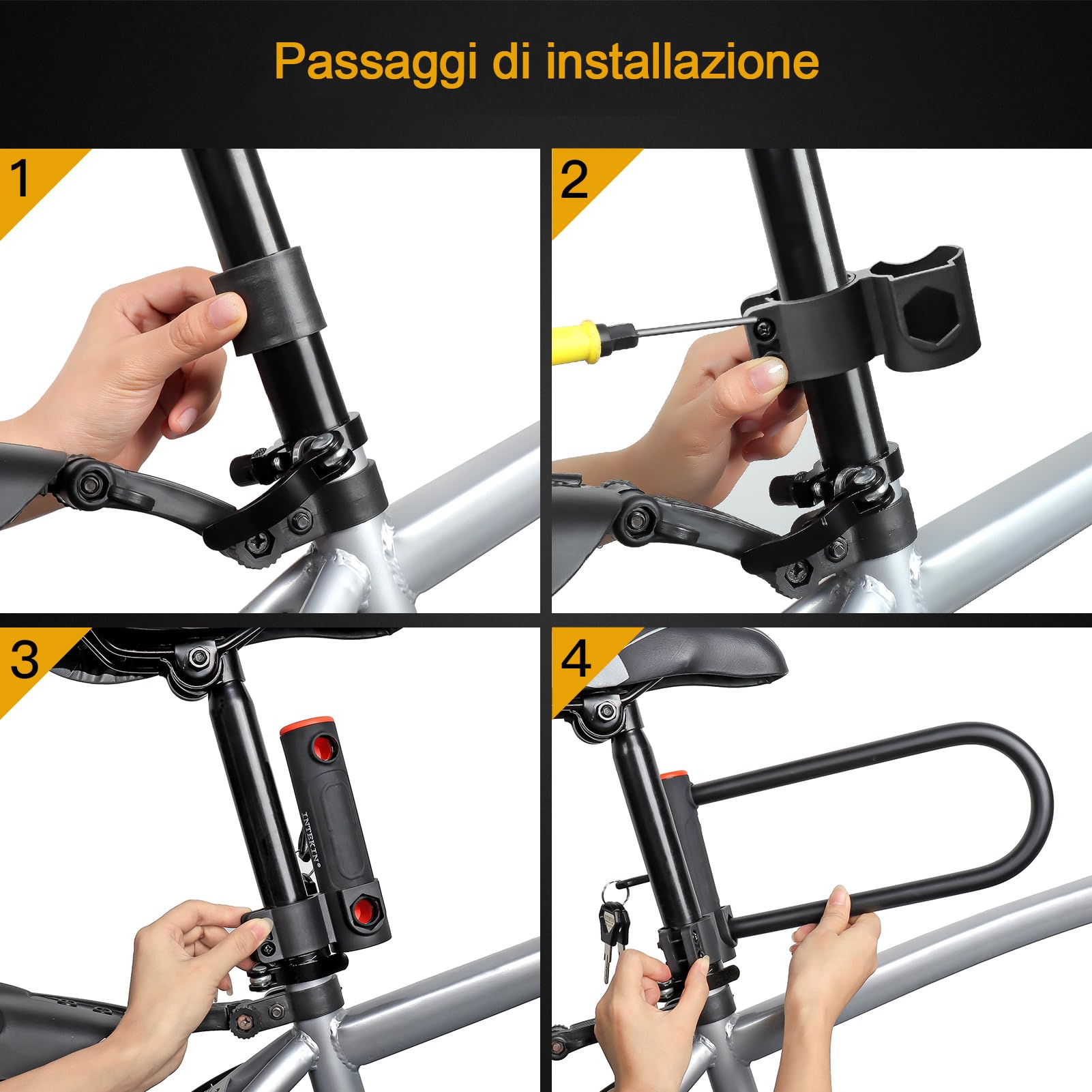 Lucchetto a U per biciclette e moto ad alta sicurezza, 16mm Staffa, Lucchetto per Bicicletta con supporto, arco rinforzato, 3 chiavi, serratura a U per moto, e-bike, mountain bike, scooter