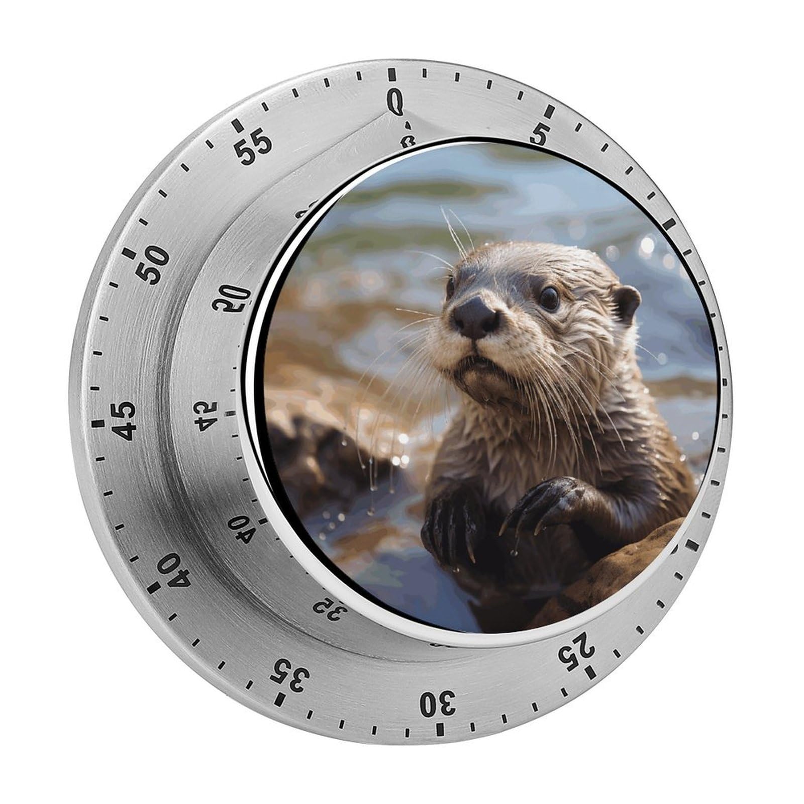 Otter Playing in The Water Timers Adsorbable Stainless Steel Kitchen Timer Loud 60 Minute Visual Timer Portable Manual Countdown Timers Alarm Clock Time Management Tool for Home Work