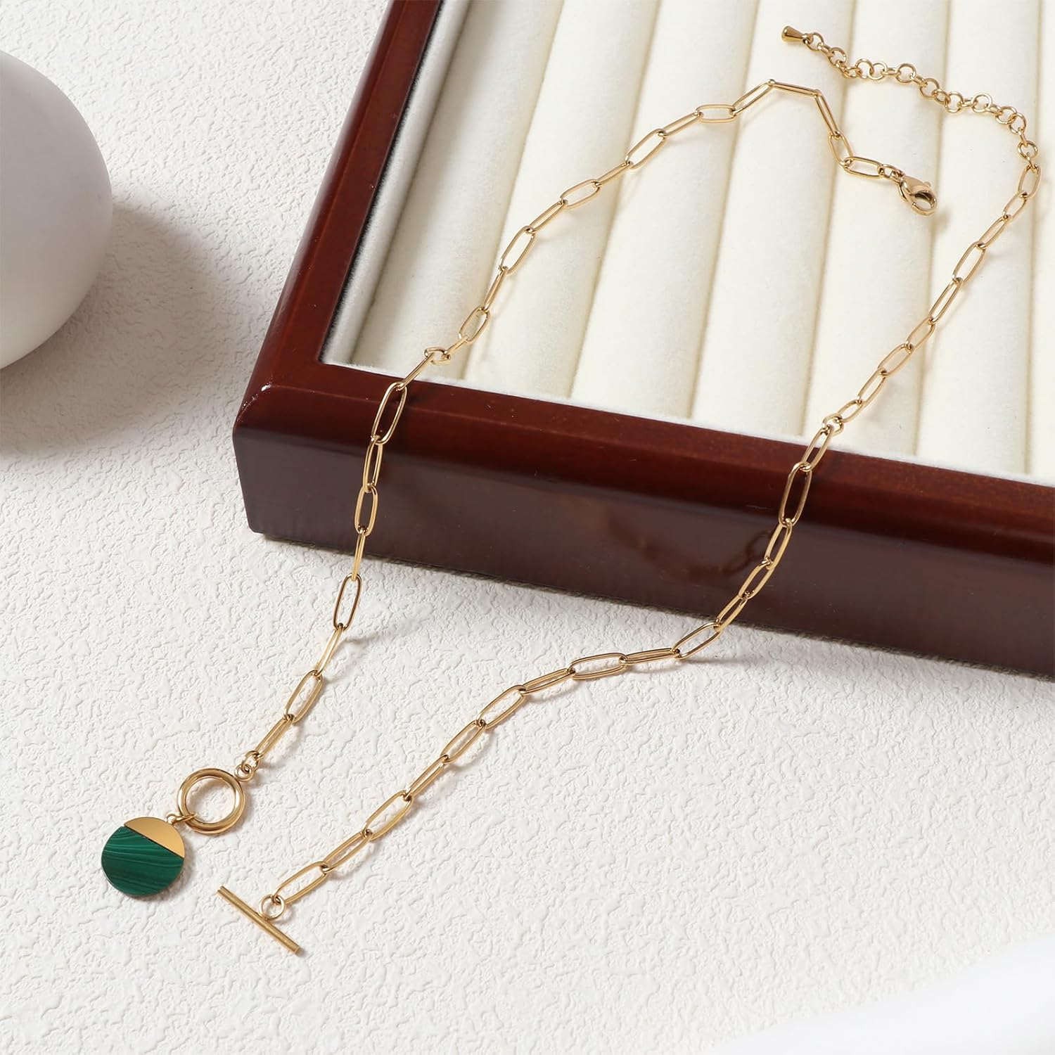 Natural Stone Paperclip Toggle Necklace Dainty Size Heart/Round Teardrop Gemstone Paper Clip Chain Necklace Birthstone Jewelry Gift for Women - Image 3