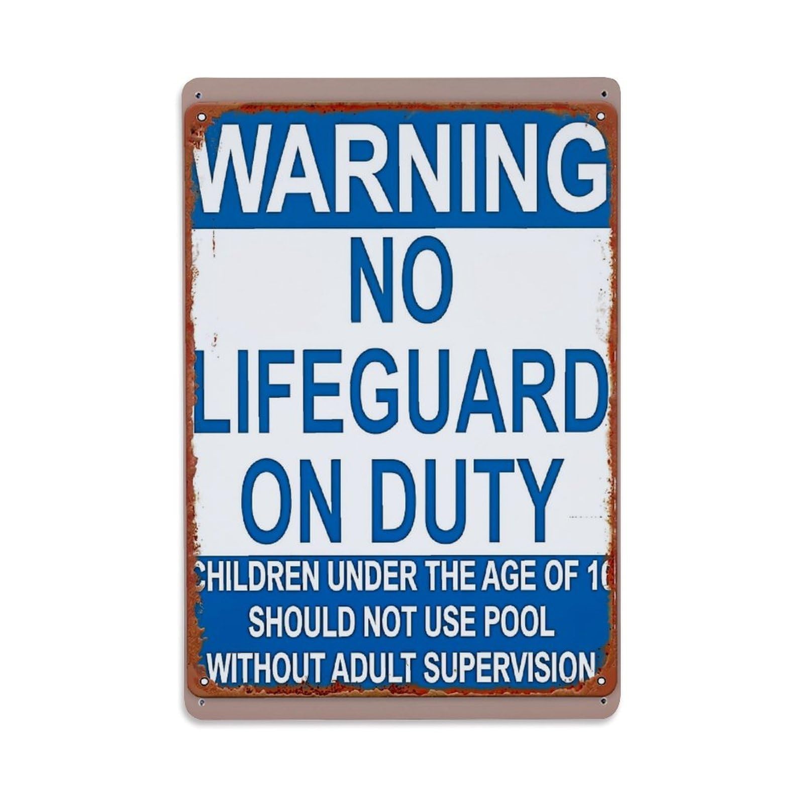 Jdfenggu Vintage Warning No Lifeguard On Duty Retro Metal Tin Sign, Decor Art Poster For Bar, Home, Man Cave, Kitchen, Laundry Room Gift 8X12inch
