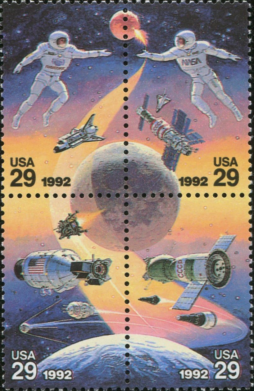 SPACE ACCOMPLISHMENTS ~ RUSSIA JOINT ISSUE - Block of 4 x 29 Cent US Postage Stamps Scott #2634a