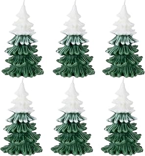 MTLEE 6 Pcs Christmas Tree Shaped Candles Home Decorations Unscented White Green Snow Tree Cedar Forest Candles for Christmas Holiday Party Gift Home Decor
