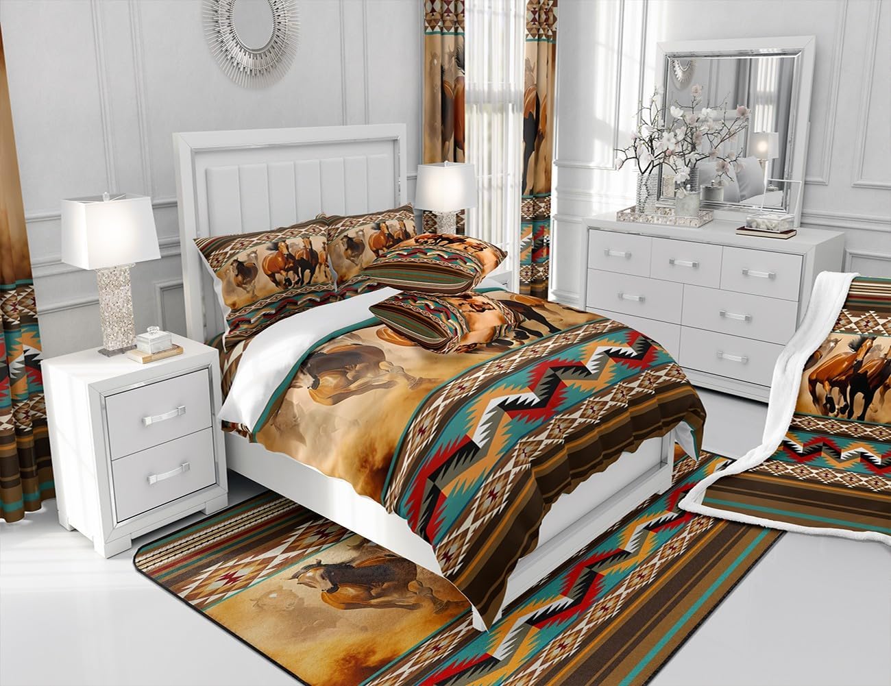 Feelyou Kids Southwestern Curtains for Bedroom Living Room (2 Panels, 52 x 90 Inch) Horse Darkening Drapes Decor Galloping Horse 30%-50% Blackout Curtains Western Tribal Window Treatments