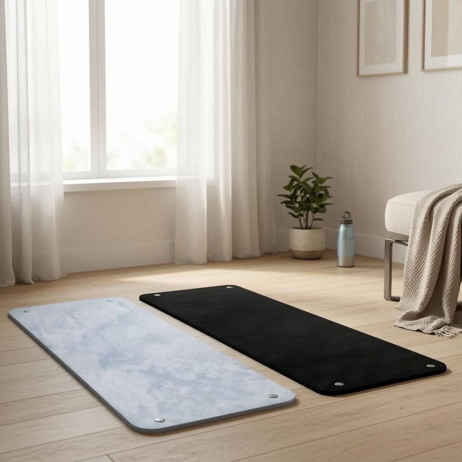 Tappetino Fitness Doppio Strato Assorbe il Sudore Asciugamano in Microfibra Nero Attrezzatura Sportiva per Casa