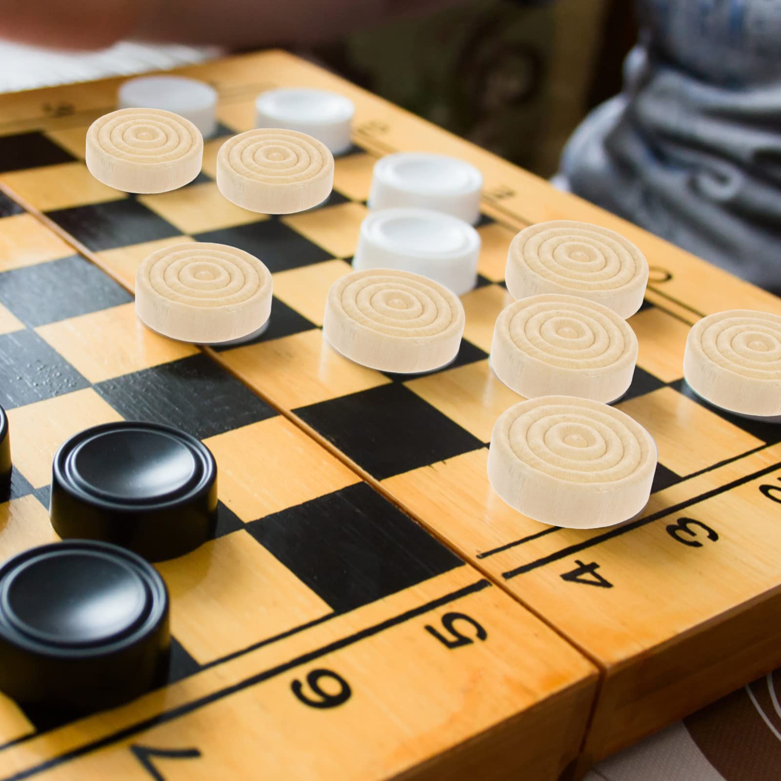STOBOK 48 pezzi di gioco a scacchi in legno per backgammon, accessori rotondi in legno, regalo per principianti, finitura lucida per una grande sensazione
