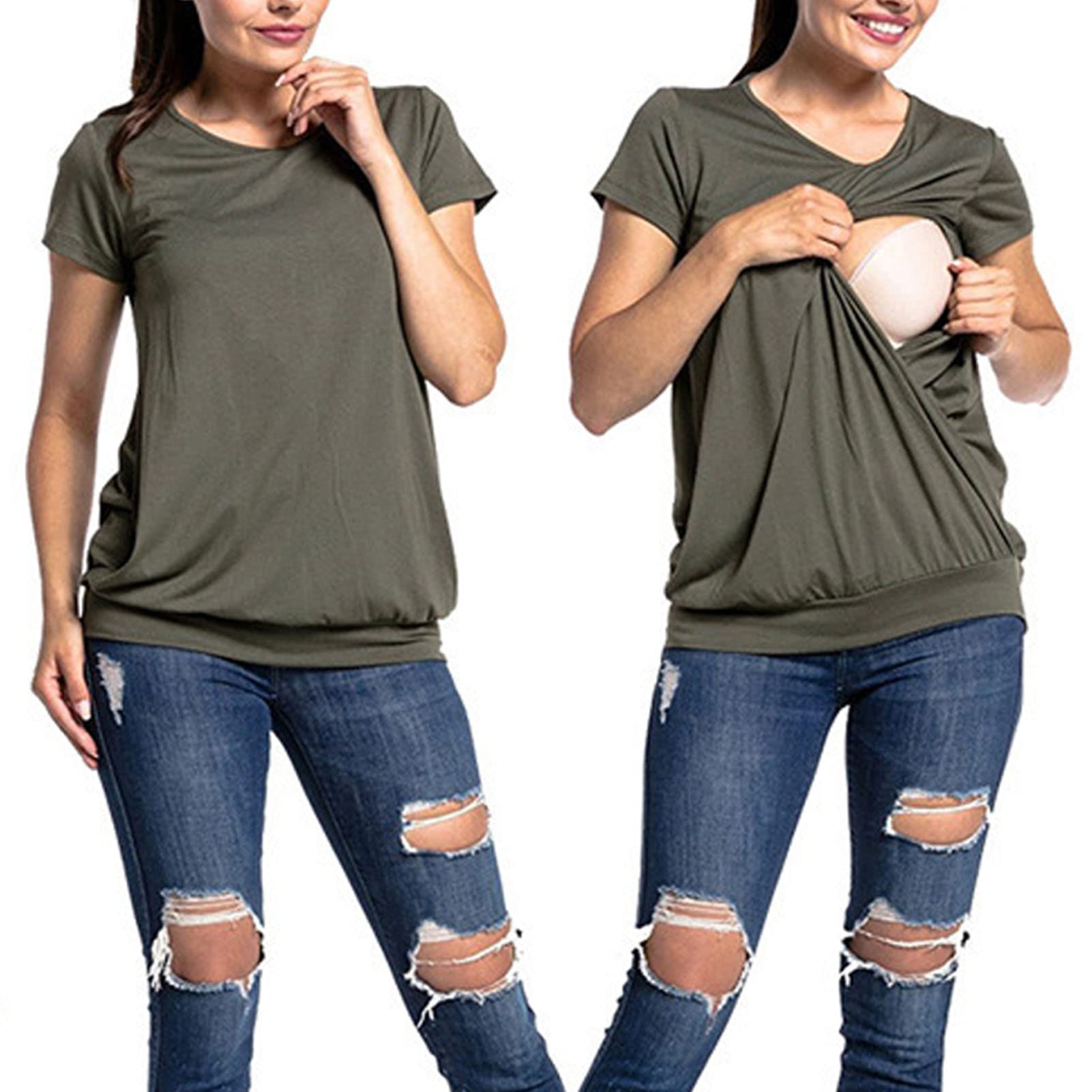 KeensoBreastfeeding T Shirt,Women Pregnancy Short Nursing Top Breastfeeding T Shirt