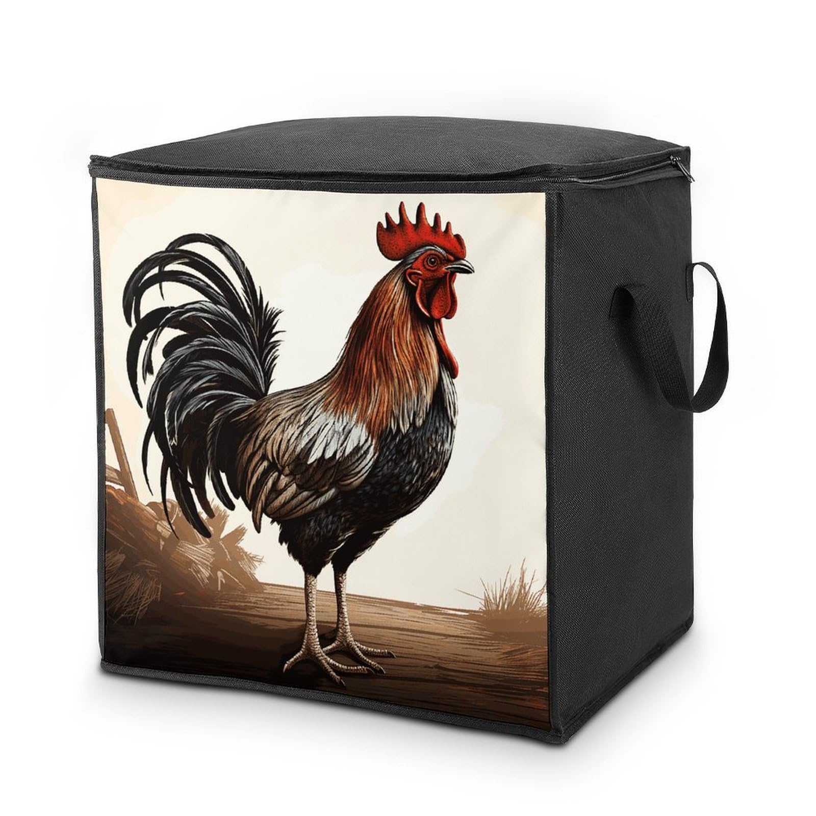 70L Rooster Storage Bag With Zipper Closet Organizers with Handle for Home Storage Organizer for Blankets Quilts Clothes Comforter Bedding And Pillows