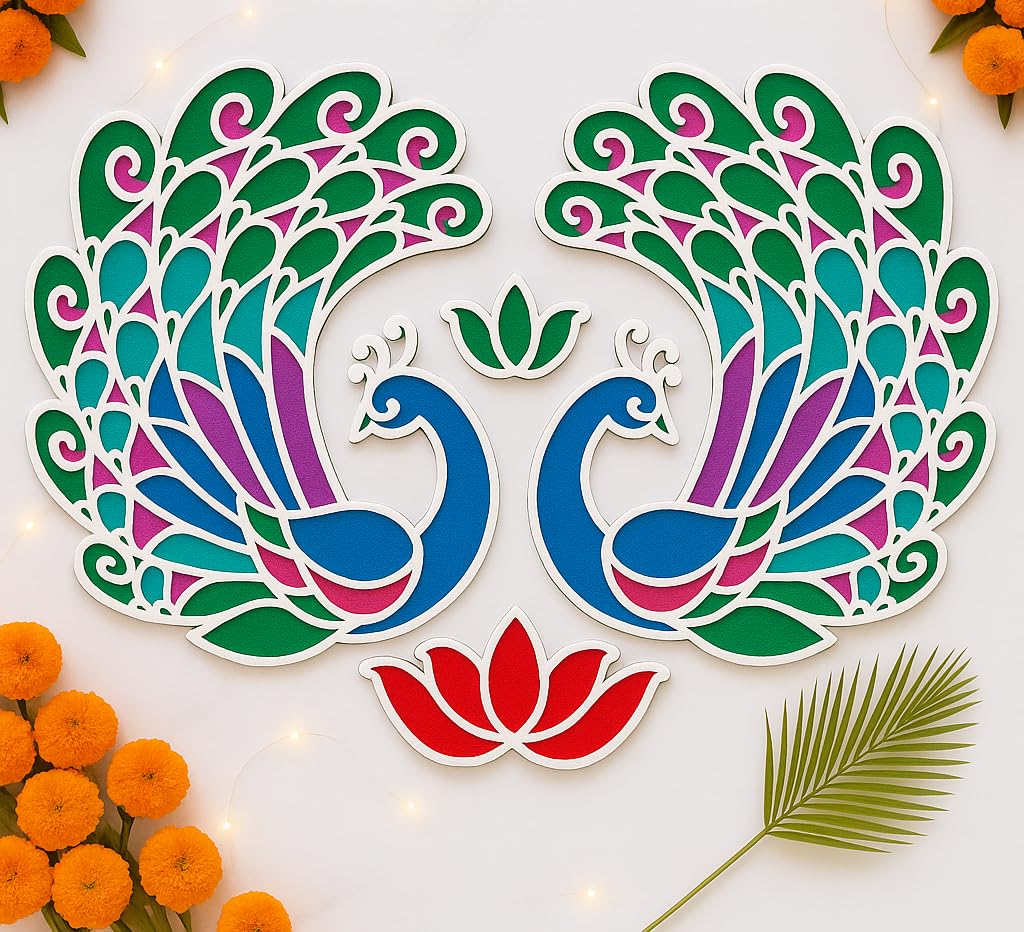 Rangoli Stencils - Peacock & Lotus Designs -1 Rangoli Stencils - Peacock & Lotus Designs -1