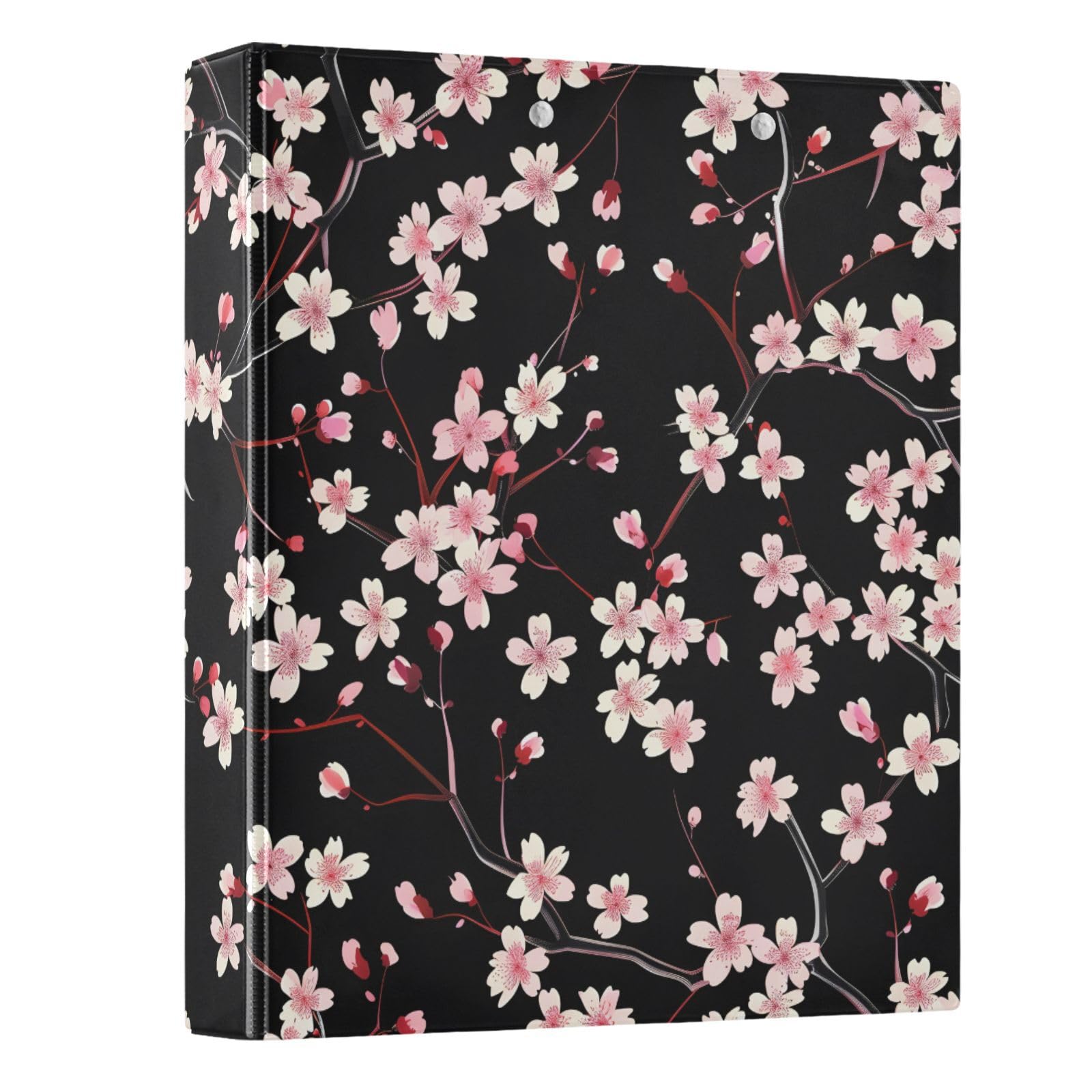 3 Ring Binder Cherry Blossoms Black 1.5 inch Binders