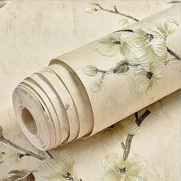 Q QIHANG 1.73 W x 32.8L 3D Flower Tree Country Pastoral Retro Vintage Style Bedroom Living Room TV Background Non-Woven Non-Pasted Wallpaper Light Yellow