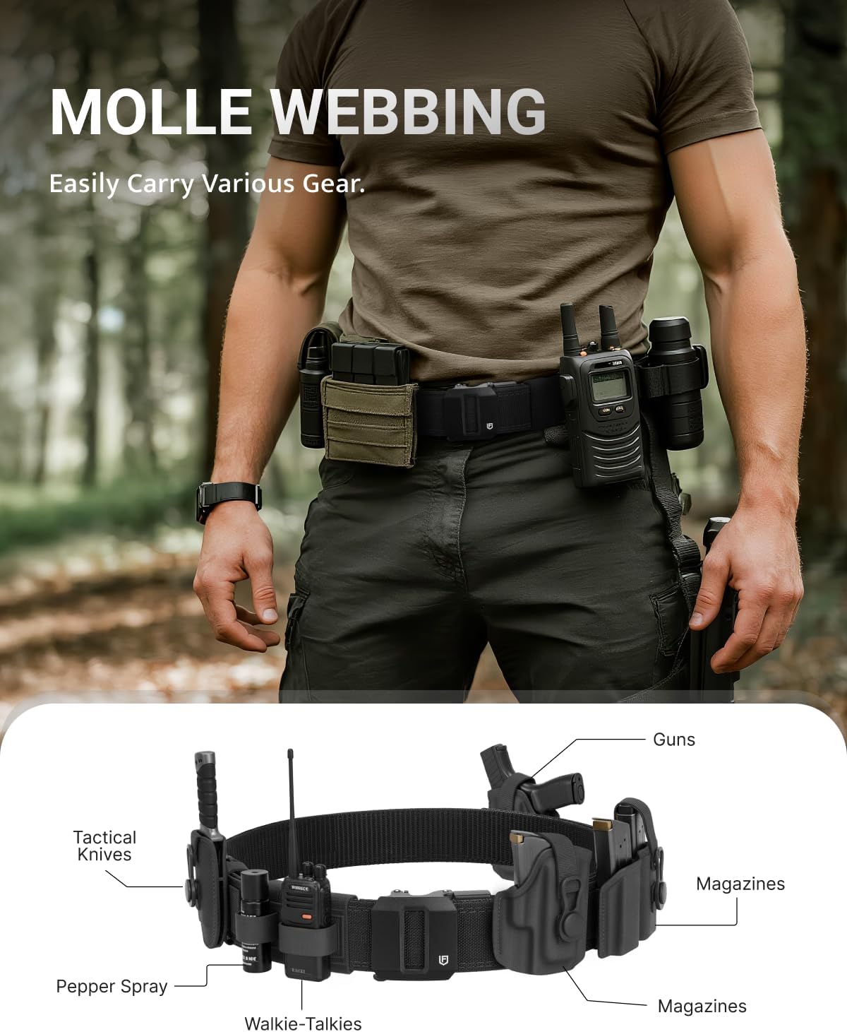 Fairwin Tactical Gun Belt, Ratchet CCW EDC Stiff Heavy Duty Work 1.5" Battle Concealed Carry Rigid Patented Nylon Men Belts - Image 2