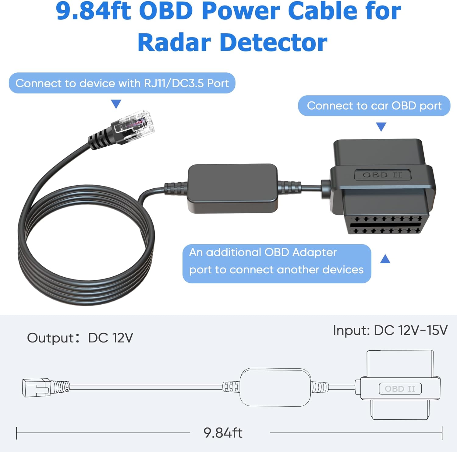 Escort MAX 360 Passport Unide R1/R3 Beltronics Radenso XP etc Radar Detector OBDII Power Cord - RJ11 Adapter