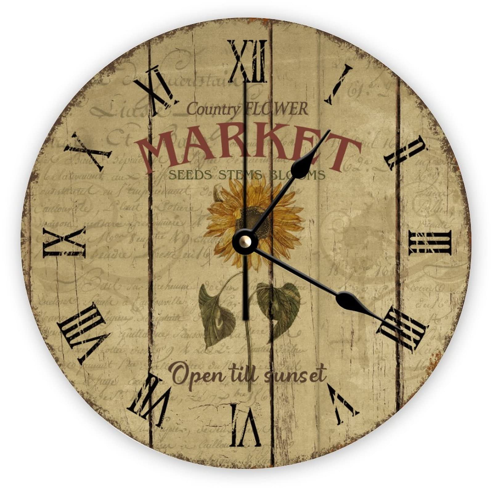 Horloge murale vintage tournesol Mighun silencieuse 38x38 cm
