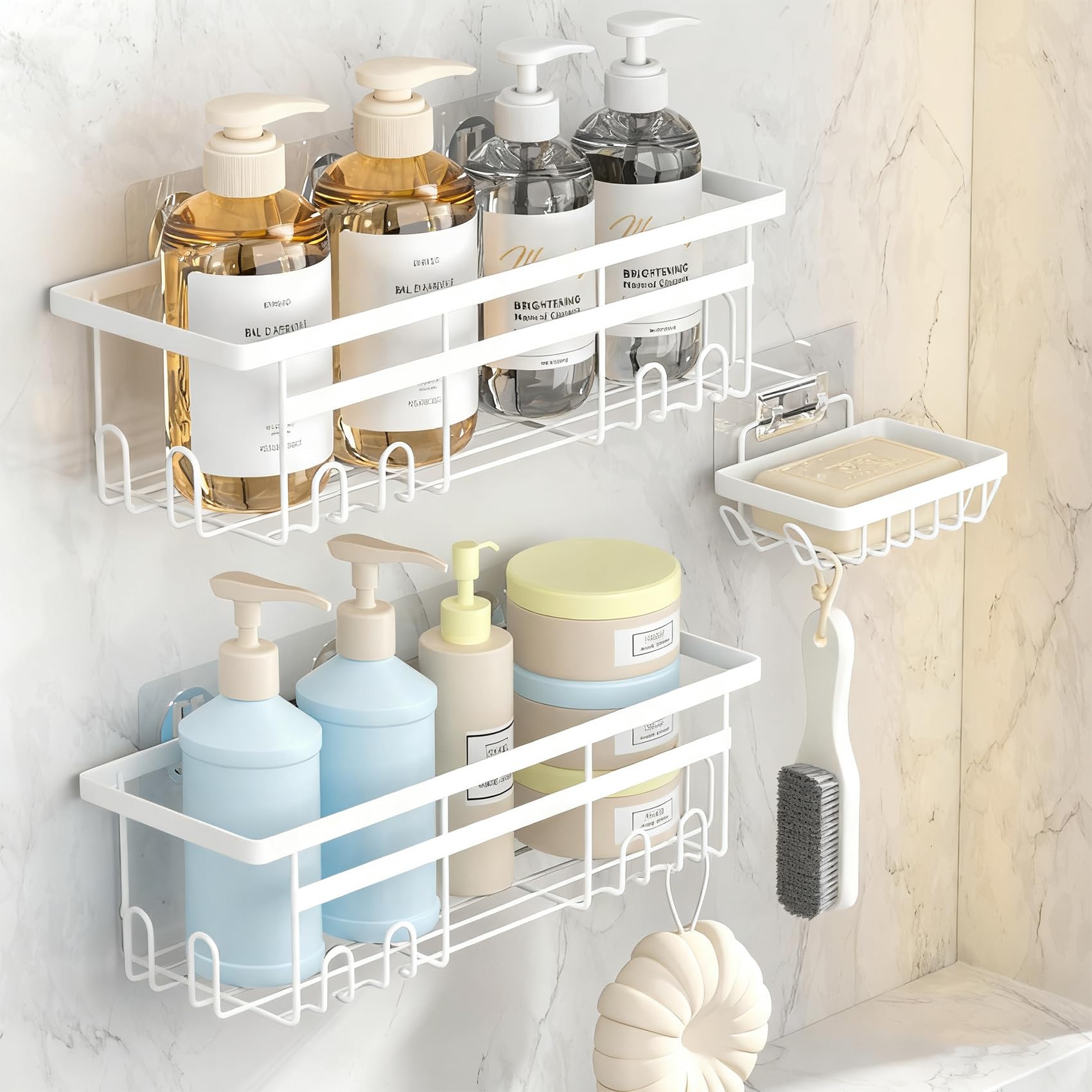 OLYREO 3 Pack Shower Caddy No Drilling Bathroom Shelf Shampoo Holder White