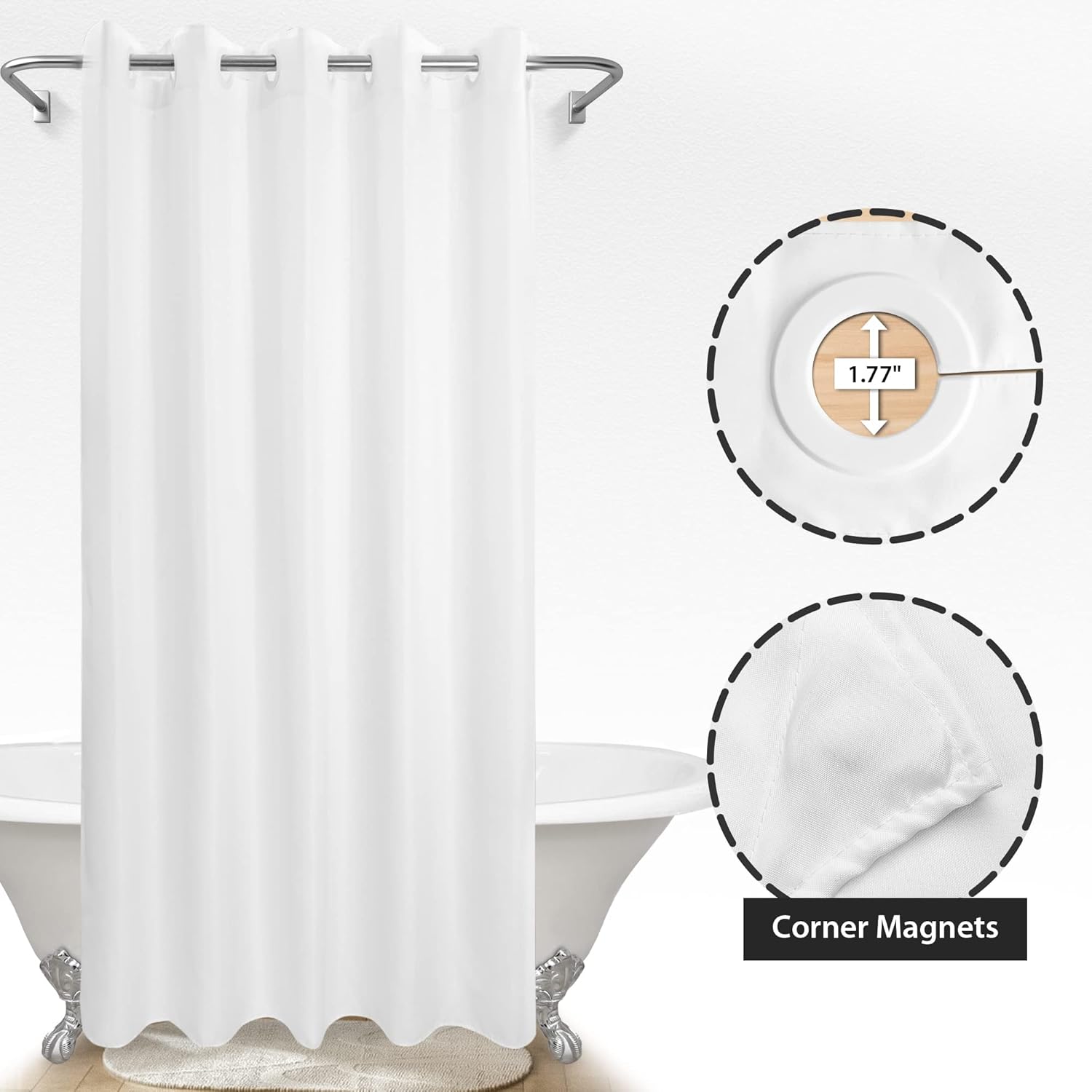Extra Long No Hook Shower Curtain or Liner Soft Microfiber - Fabric Shower Curtain Liner Set, Machine Washable & Water Repellent, White, 71x98