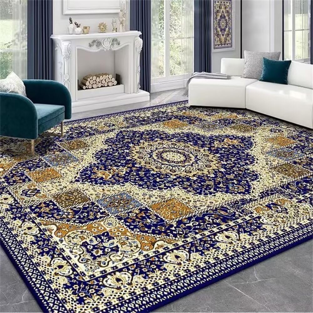 Tapis gamer sol chambre 160x250cm bleu floral vintage