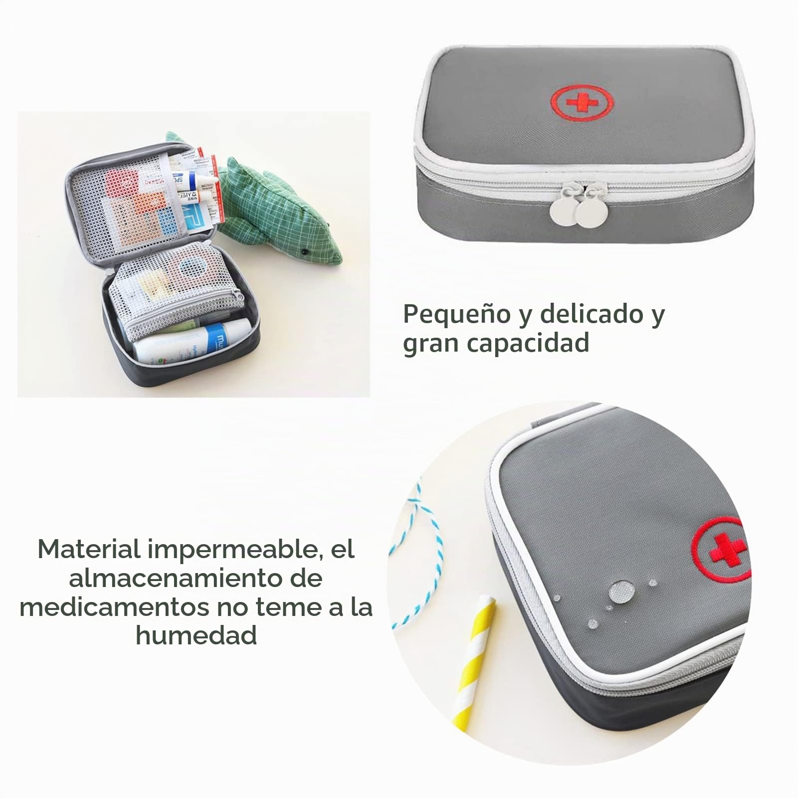 Bolsa para Medicinas, 3 Piezas Bolsa Impermeable para Medicinas Bolsa Vacía para Primeros Auxilios Bolsa de Emergencia Médica de Gran Capacidad para Casa, Oficina, Viajes (Gris)