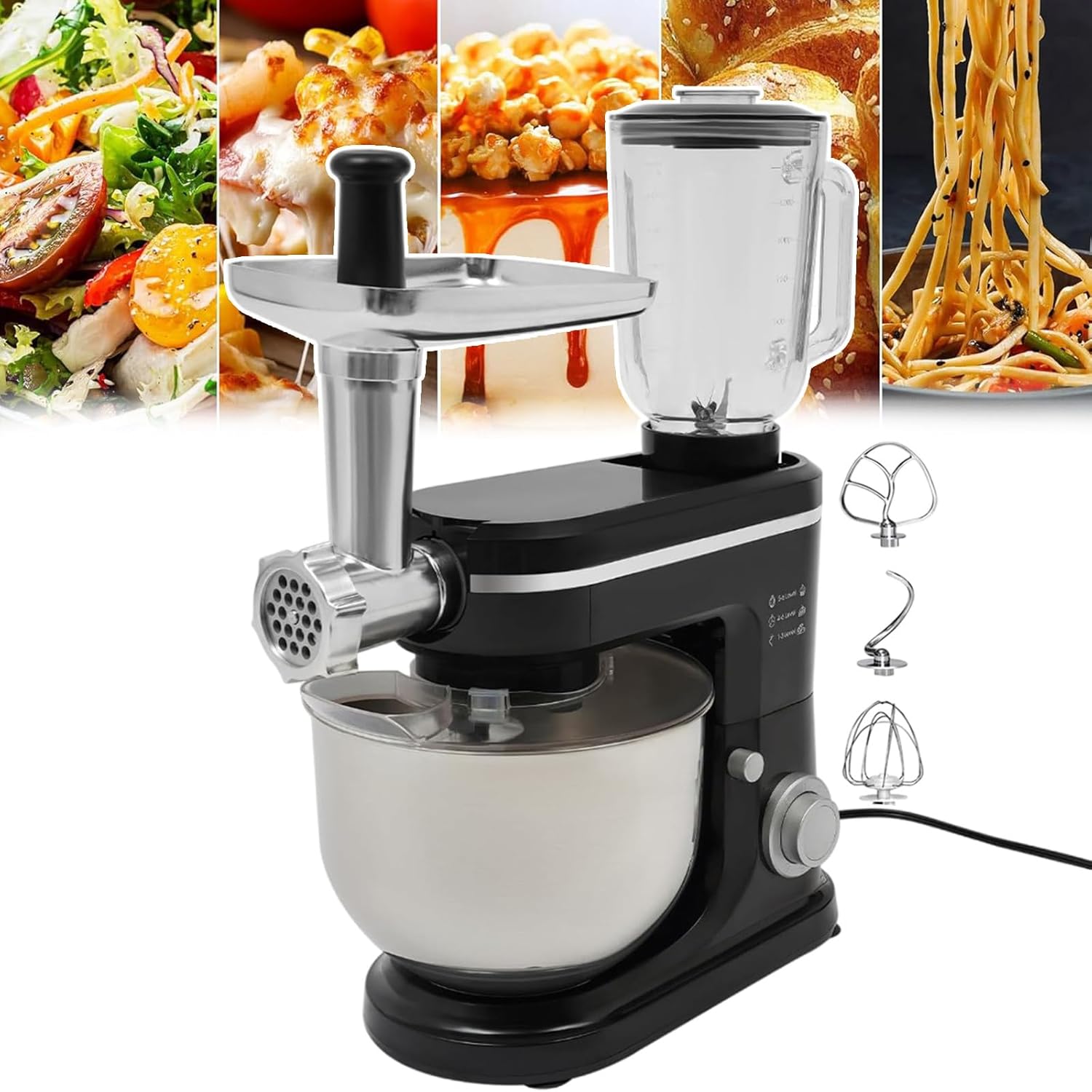 6L Electric Stand Mixer - 3-In-1 / Meat Grinder & Mincer & Food Processors/Mixer Grinder Household Stand Mixers for Meat Grinder, Juicer, Kneading Dough, Egg Beater/Easy To Clean,Black，White