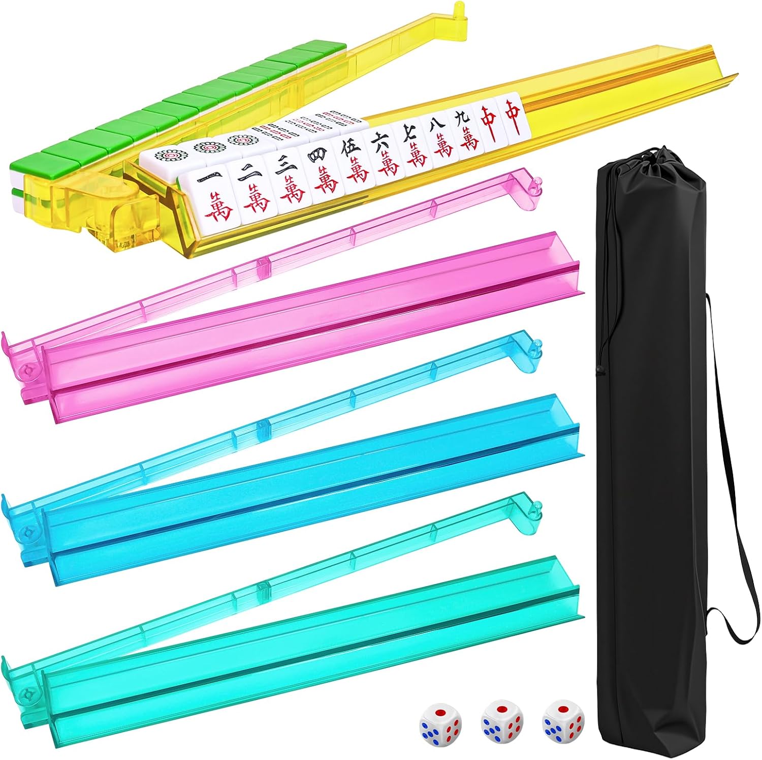 TheClouds Mahjong Racks with Pushers,4 Pcs Clear Mahjong Tile Racks Set,1.2“American Mahjong Tile Racks,Mahjong Rack and Pusher Combo Transparent-PC Material