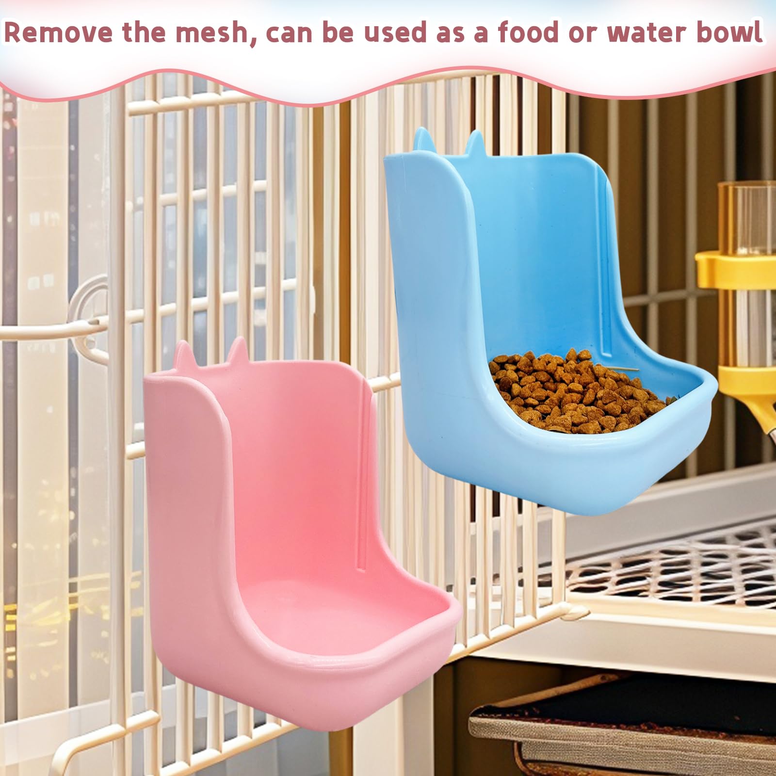 Hamiledyi 2PCS Rabbit Hay Feeders Rack 2 in 1 Feeder Bowls Double Bunny Feed Holder Grass Food Supplies for Chinchillas Guinea Pig Hamsters (Pink+Blue) - image 4