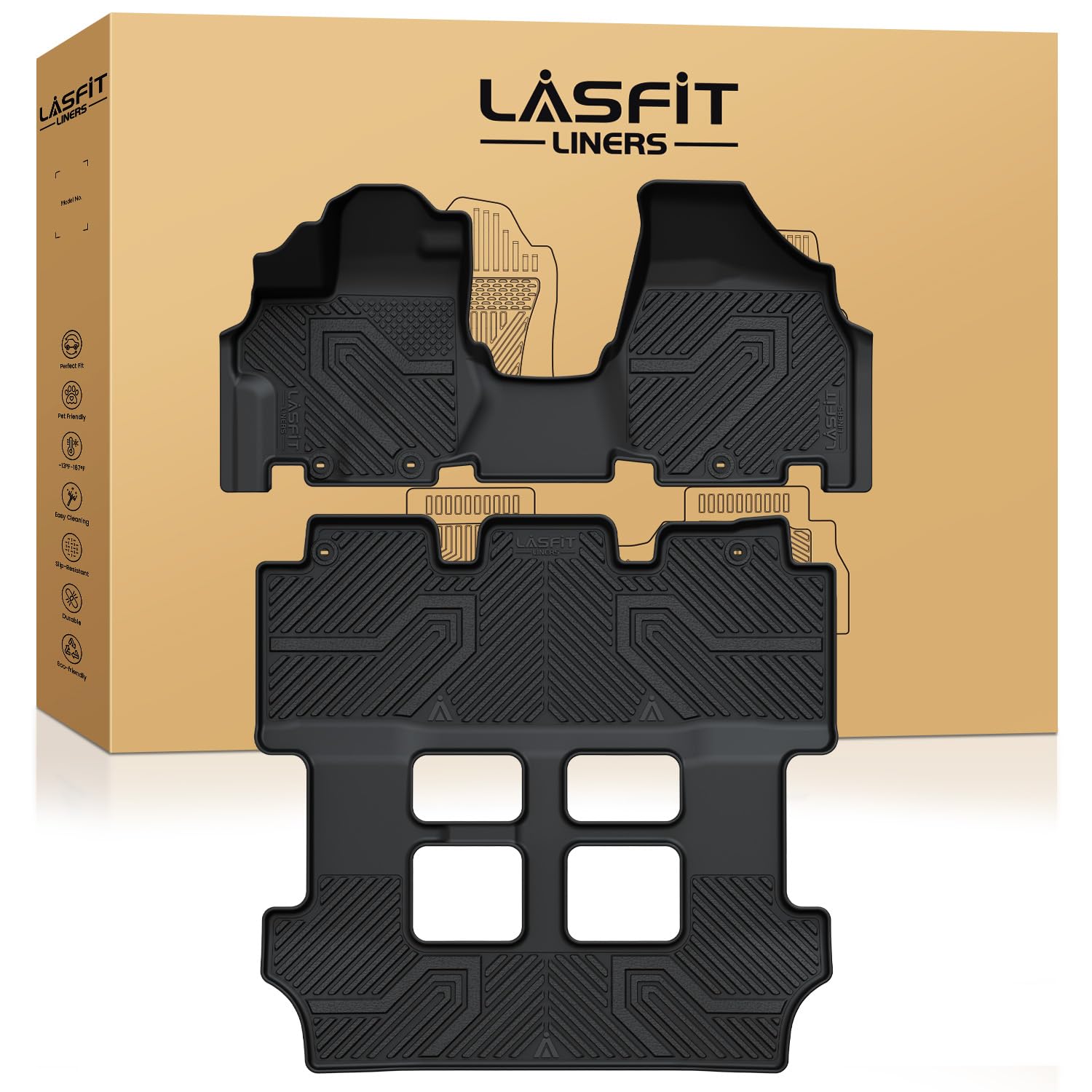 LASFIT Floor Mats for Honda Odyssey 2011-2017 (Fit 7& 8 Seaters) | All Weather Custom Fit Anti-Slip TPE Floor Liners, 1st & 2nd & 3rd Row, Black (EX-L