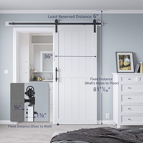 Vista 68 de Puerta corrediza de granero MDF de 30 x 80 pulgadas con kit de herrajes para puerta de granero de 5 pies, losa para puerta de granero con superficie