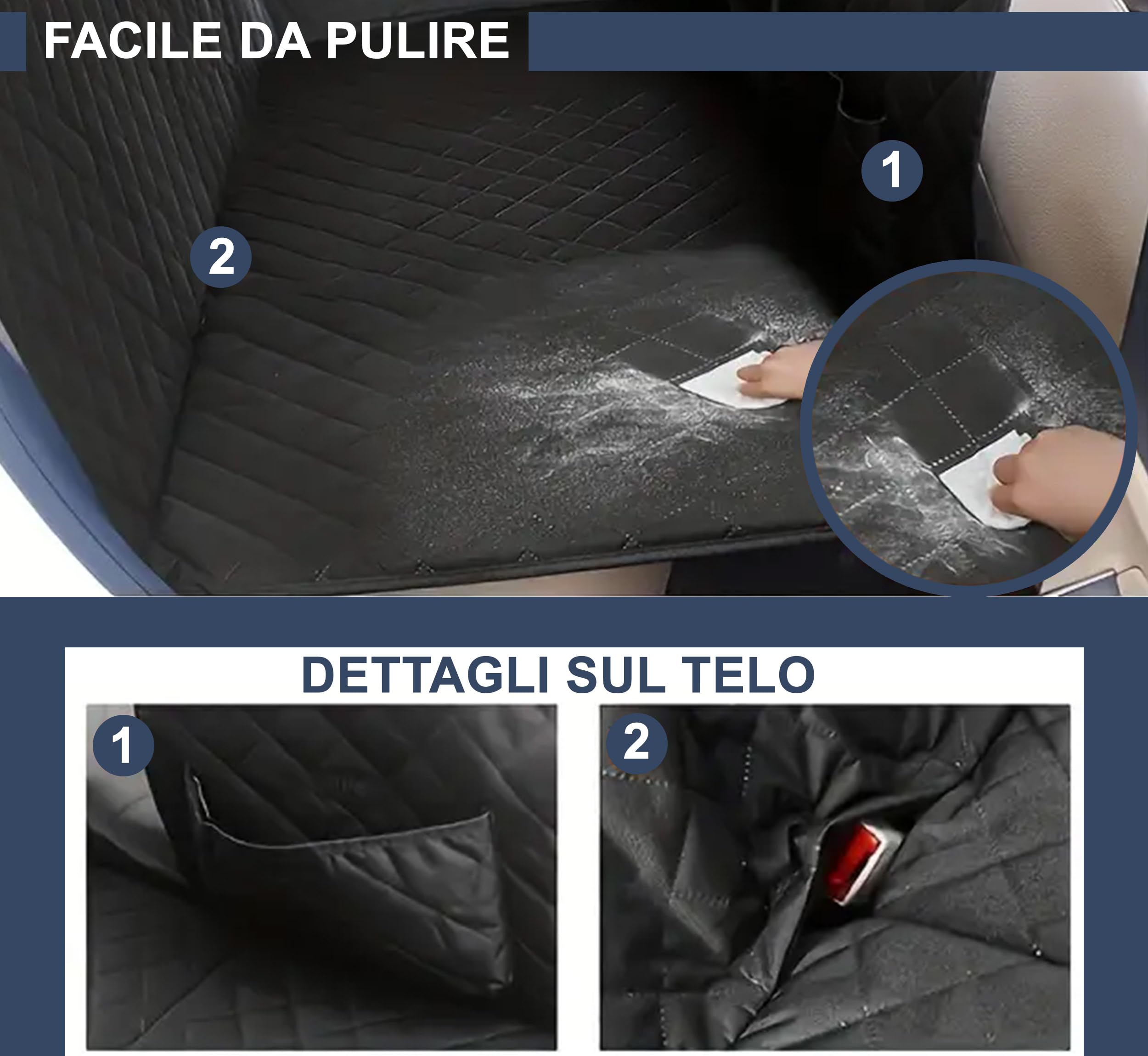 Auto Accessori Lupex Coprisedile Auto per Cani, Telo sedili Posteriore per Animali Domestici, tessuto Oxford Antiscivolo Antigraffiato con Alette Laterali, Impermeabile con Finestre a Maglie