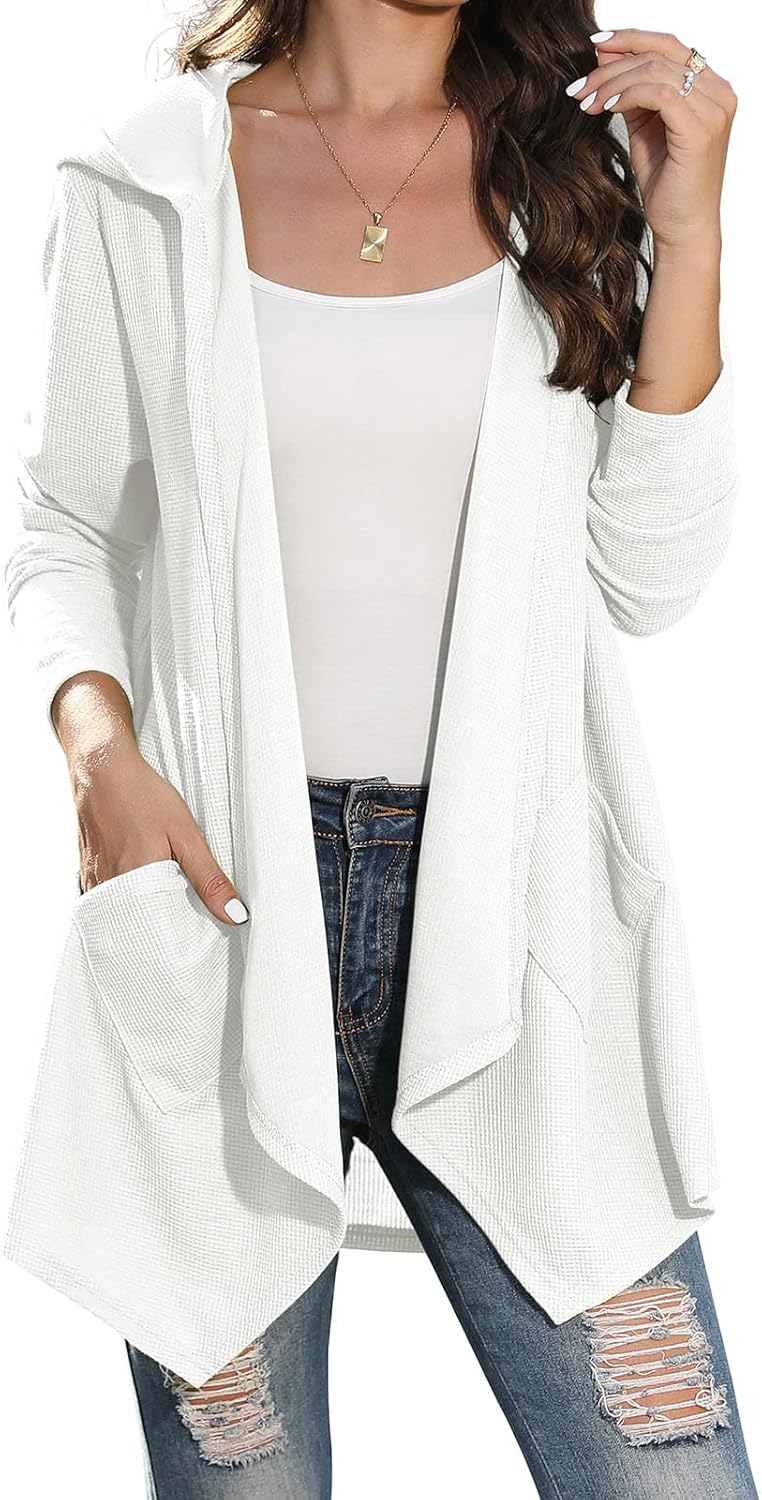 VIISHOW Womens Lightweight Casual Hoodie Cardigans Open Front Waffle Knit Long Sleeve Outwear Coat with Pockets VIISHOW Womens Lightweight Casual Hoodie Cardigans Open Front Waffle Knit Long Sleeve Outwear Coat with Pockets