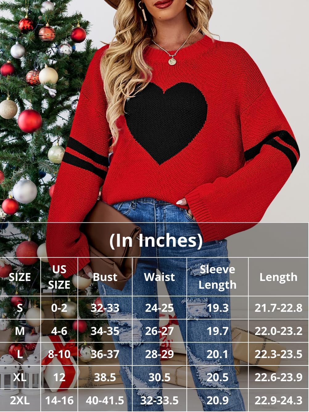 Kaei&Shi Women Cute Heart Sweater,Pattern Pullover Sweaters Sweatshirt,Striped Sleeve Loose Fit Valentines Top Clothes - Image 6
