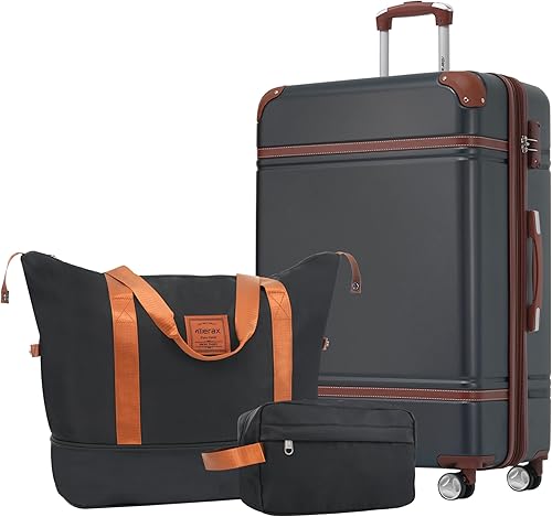 Merax Equipaje de 24 pulgadas con bolsas, maleta con ruedas giratorias, equipaje expandido vintage con bloqueo TSA ligero (negro)