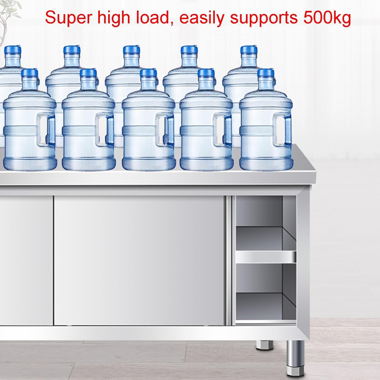 Kitchen Work Table with Stand Thickened Stainless Steel Storage Cabinet Commercial Countertop Cutting Board Table Height 140 Centimeters